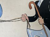 a painting of a man holding a blue balloon and a cane