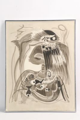 painting of a woman with a bird on her head and a snake on her shoulder