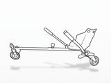 drawing of a scooter with wheels and a seat on a white background