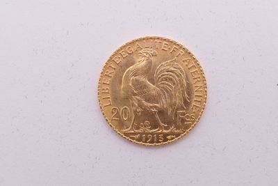 Gros plan sur une pièce d'or ornée d'un coq