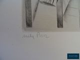 pencil drawing of a door with a window and a window sill