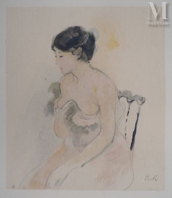 dessin représentant une femme assise sur une chaise, une canne à la main