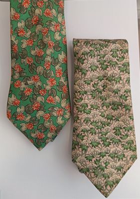 two ties hanging on the wall next to each other