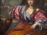 an image of a painting of a woman with a bird in her hand