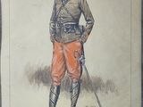 painting of a man in a uniform with a cane and a hat