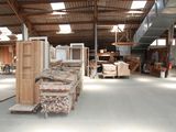 a large room with a lot of wood in it