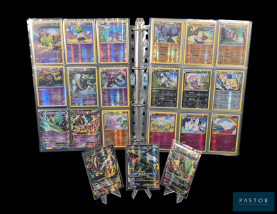 une photo d'une collection de cartes Pokémon exposée