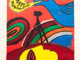an image of a painting of a bird on a red background
