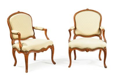 pair of louis xv style walnut armchairs