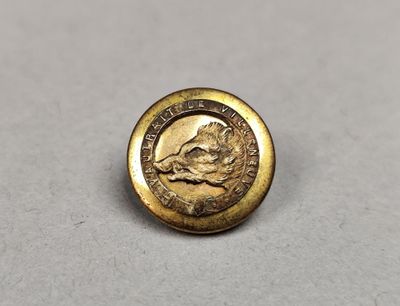 a close up of a gold coin with a dog on it