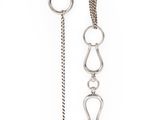 a close up of a silver chain with a clasp on a white background
