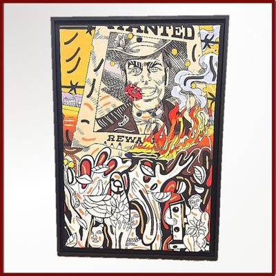 tableau représentant un homme coiffé d'un haut-de-forme, une cigarette à la bouche