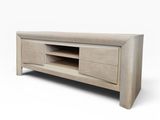an image of a wooden entertainment unit with drawers and a shelf