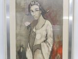 peinture d'une femme avec une fleur à la main dans un cadre en argent