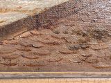 a close up of a painting of a boat on the water