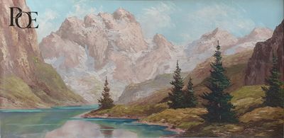 Ecole Française XXe siècle, Lac en montagne, Huile sur toile…