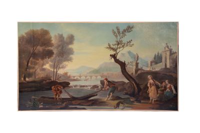 une image représentant un tableau représentant une scène fluviale avec des personnes à bord d'un bateau
