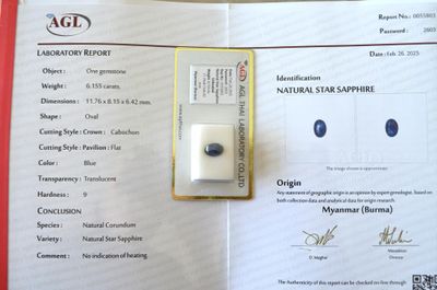 une photo d'un certificat sur lequel figure un saphir bleu