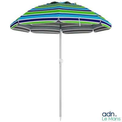 a blue and green striped umbrella on a white background