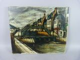 une image d'une peinture représentant un pont sur une rivière