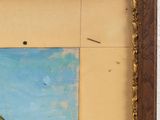 a painting on the wall of a building with a mountain in the background