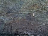 a close up of a painting of a person on a surfboard
