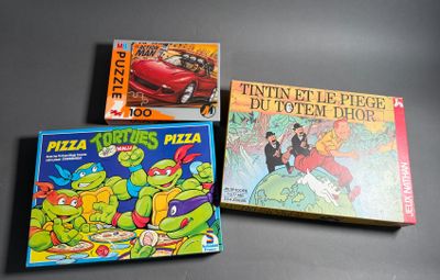 Lot de jeux de société dont TINTIN, TORTUES NINJA, ACTION MA…