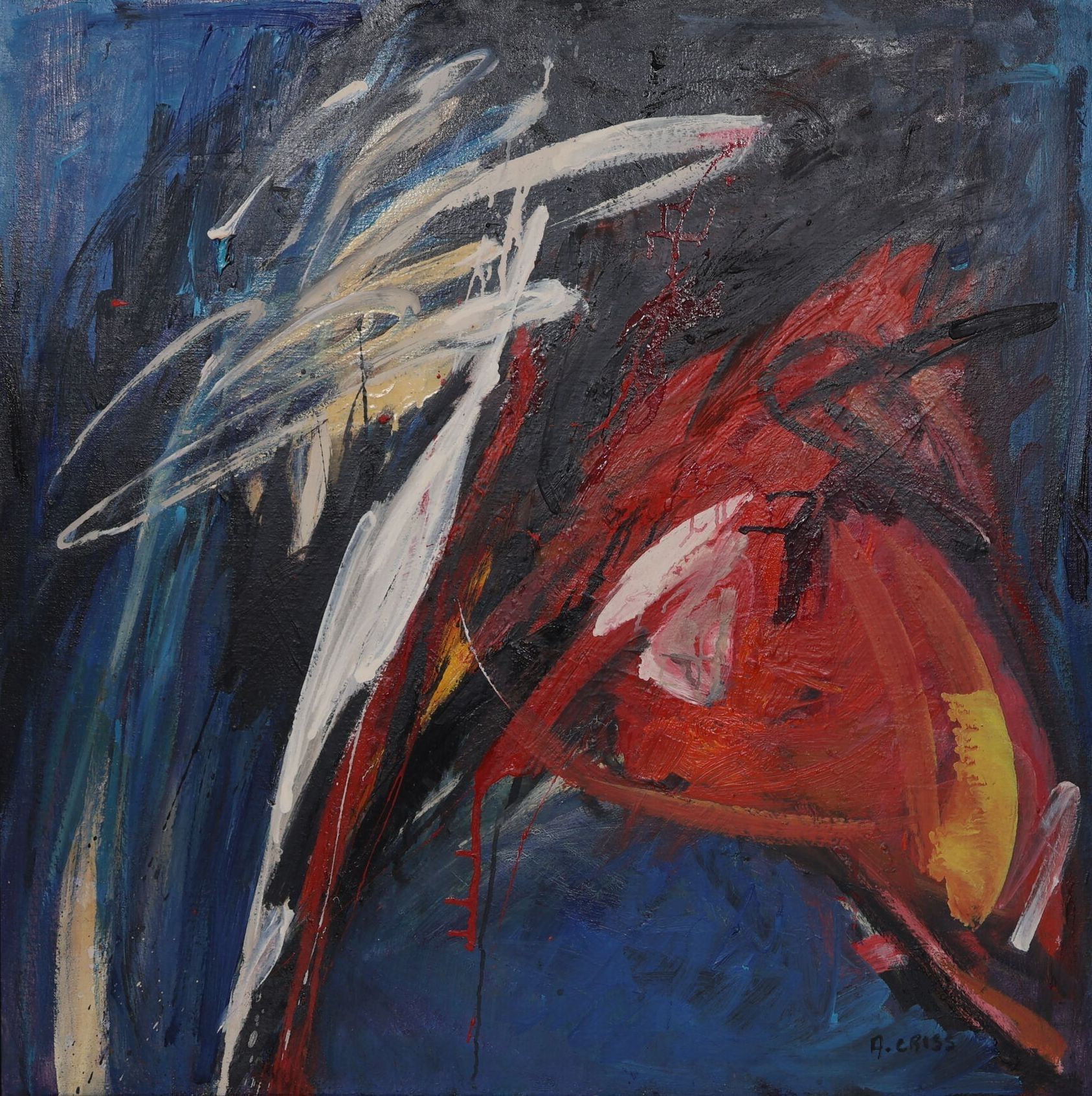 Any CRISS (née en 1945). Composition abstraite. Huile sur toile, signée en bas à droite, contresignée et datée 1994 a...