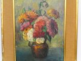 une peinture de fleurs dans un vase sur une table