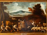 painting of a group of people in a landscape with sheep
