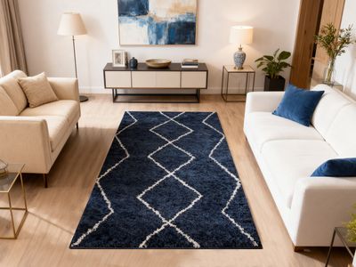 Lot DE 41 Tapis Poils Longs 100x150cm Bleu Fonce Polyester