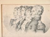 a drawing of a group of children in a line