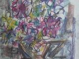 un dessin d'un vase de fleurs sur une table