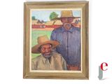 un tableau représentant deux hommes coiffés de chapeaux, accroché au mur