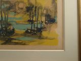 a picture of a painting of boats on the water