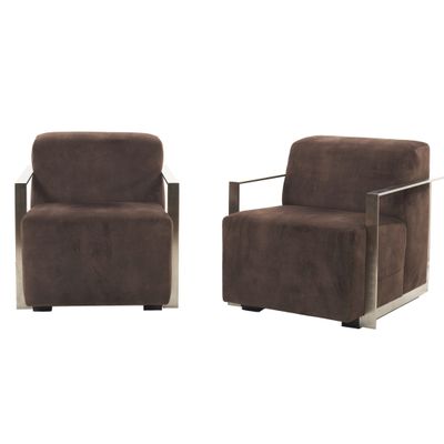 paire de fauteuils Art déco en daim marron et chrome