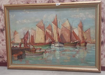 une image d'une peinture de bateaux dans l'eau
