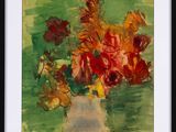 a painting of flowers in a vase on a table