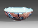 bol chinois bleu et blanc avec oiseaux et fleurs