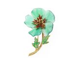 broche en forme de fleur bleu Tiffany avec des feuilles vertes sur fond blanc