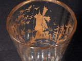 a wine glass with a picture of a castle on it