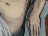 an oil painting of a nude woman sitting on a chair