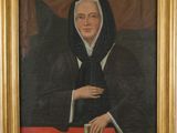 portrait of a woman in a black robe with a book in her hand
