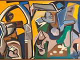 tableau représentant un homme et une femme assis devant un miroir