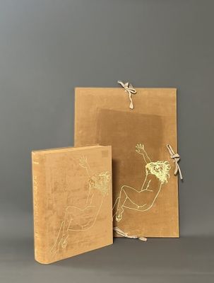 deux livres sur lesquels figure le dessin d'une femme, posés sur une table