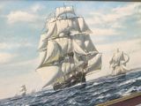 a picture of a painting of a sailing ship in the ocean