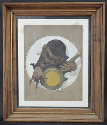 École XXe: "Portrait d'homme noir jouant du banjo avec une b…