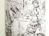 illustration représentant une femme assise à table avec un homme lors d'un dîner