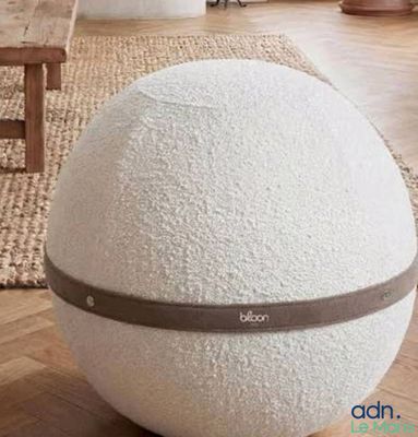 une grosse boule blanche posée par terre dans un salon
