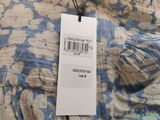 a price tag on a blue and white floral print dress